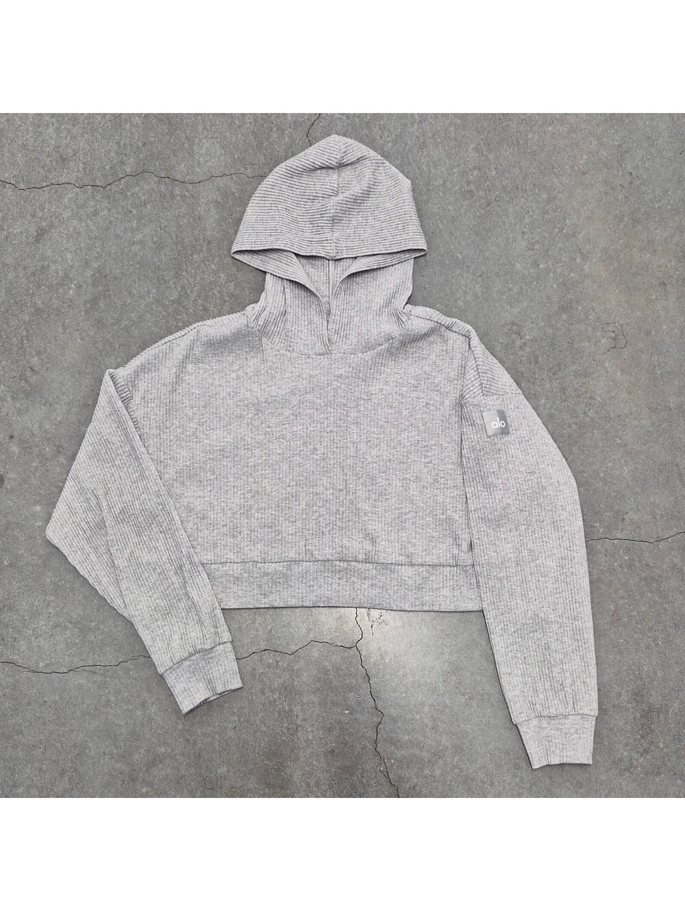 Alo Yoga Ribbed Thermal Cropped Hoodie